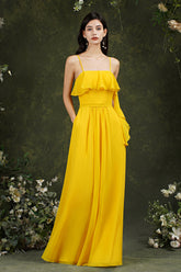 Spaghetti-Straps Bridesmaid Dress Chiffon With Pockets Ruffles-27dress
